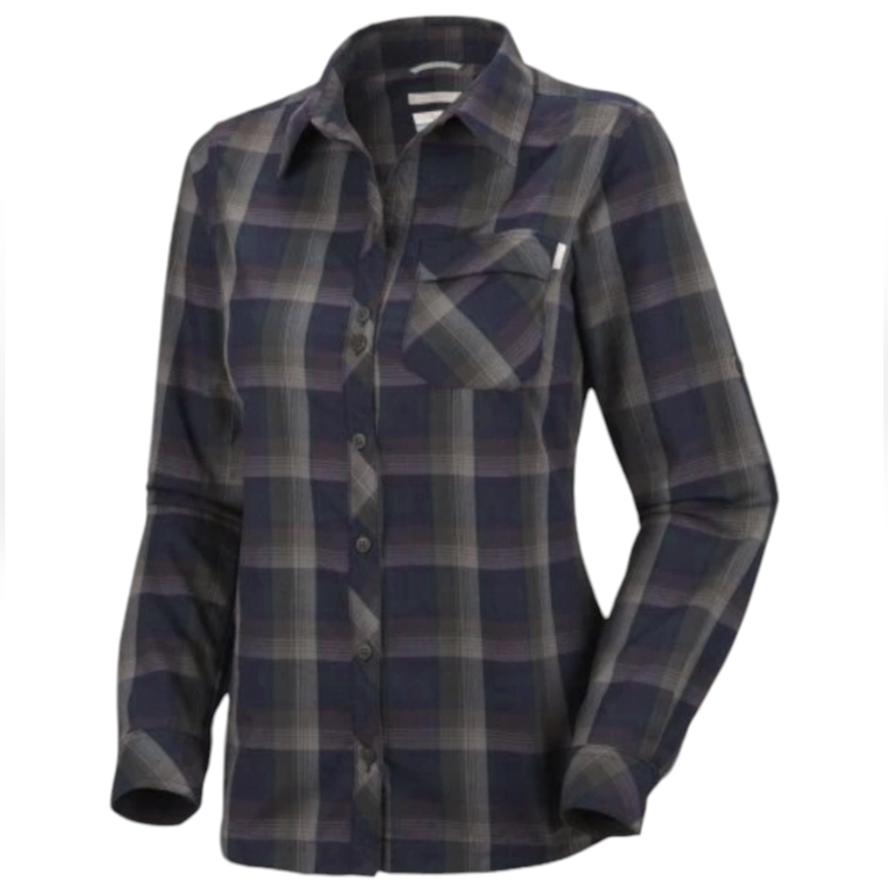 Columbia Saturday Trail Green Black Brown Button Up Plaid Shirt Women's Sz S